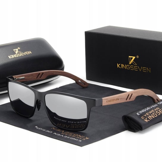 Srebrne okulary przeciwsłoneczne drewniane kingseven ZeeTech