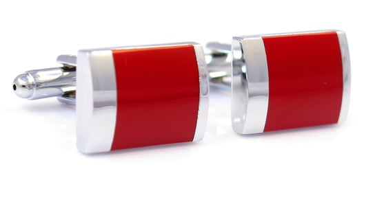 Srebrne prostokątne spinki do mankietów - czerwony kwadrat N7 Modini