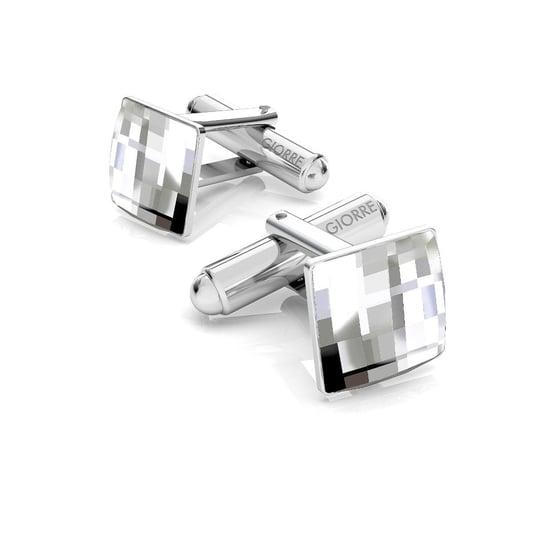 Srebrne spinki do mankietu z kwadratowym kryształem, srebro 925 : Kryształy - kolor - Crystal, Srebro - kolor pokrycia - Pokrycie platyną GIORRE