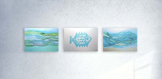 srebrno turkusowe plakaty morskie - zestaw 3 sztuk Annasko