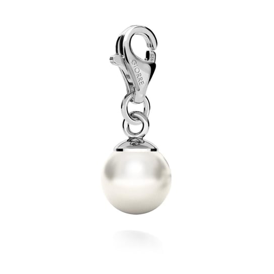 Srebrny charms perła, srebro 925 : Perła - kolory - GAVBARI hodowane białe, Srebro - kolor pokrycia - Pokrycie platyną GIORRE