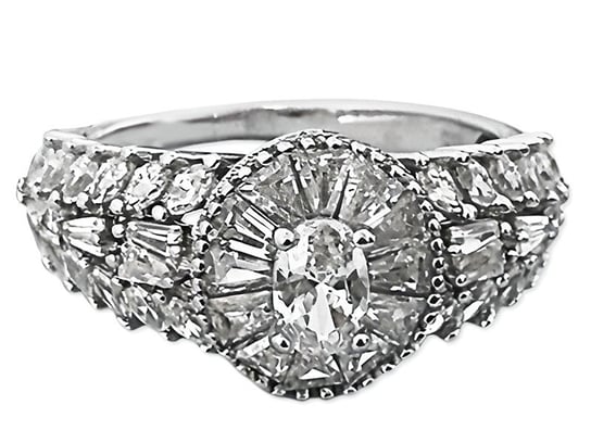Srebrny duży pierścionek 925 białe cyrkonia Lovrin