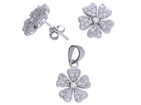Srebrny komplet biżuterii 925 kwiatuszki cyrkonie Lovrin