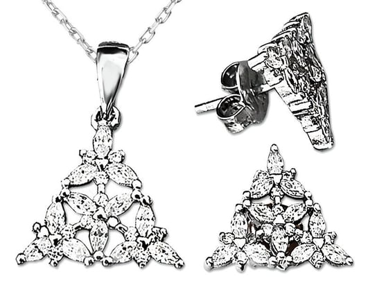 Srebrny komplet biżuterii 925 trójkąciki kwiaty ankier Lovrin
