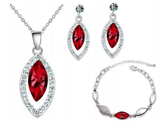 Srebrny komplet biżuterii rubinowe łezki migdały Lovrin