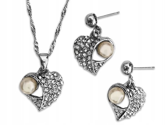 Srebrny komplet biżuterii serca białe perły Lovrin