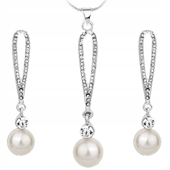 Srebrny komplet biżuterii z eleganckimi białymi perłami srebrzony sopelki Lovrin
