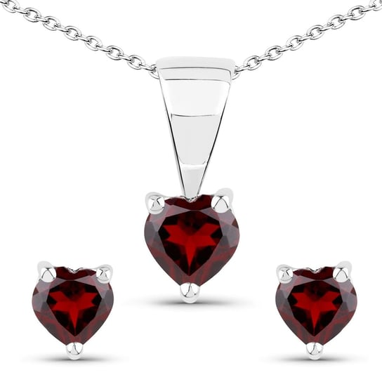 Srebrny komplet biżuterii z naturalnymi granatami w kształcie serca 1,05 ct Biżuteria Prana