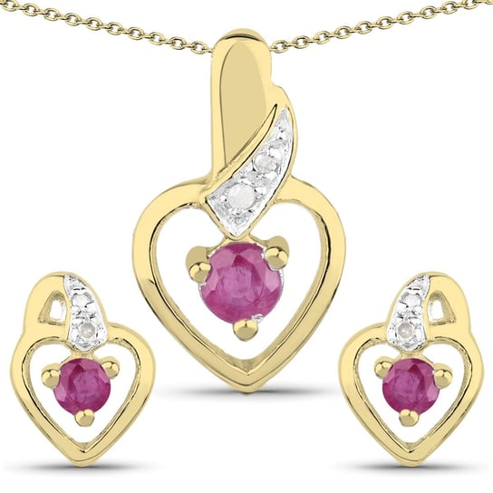 Srebrny komplet biżuterii z naturalnymi rubinami i diamentami pokryty 14 ct żółtym złotem 1,10 ct Biżuteria Prana