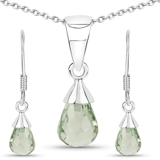 Srebrny komplet biżuterii z naturalnymi zielonymi ametystami 6,60 ct Biżuteria Prana
