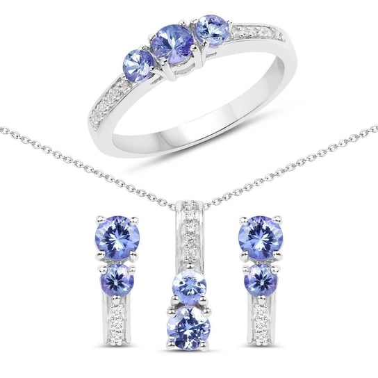 Srebrny komplet biżuterii z tanzanitami i kryształami górskimi 1.54 ct - 17 Biżuteria Prana