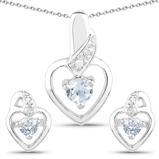 Srebrny komplet biżuterii z topazami niebieskimi i diamentami 0,59 ct Biżuteria Prana