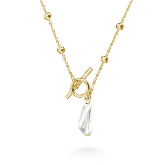 Srebrny kulkowy choker z podłużną perłą, srebro 925 : Srebro - kolor pokrycia - Pokrycie żółtym 18K złotem GIORRE