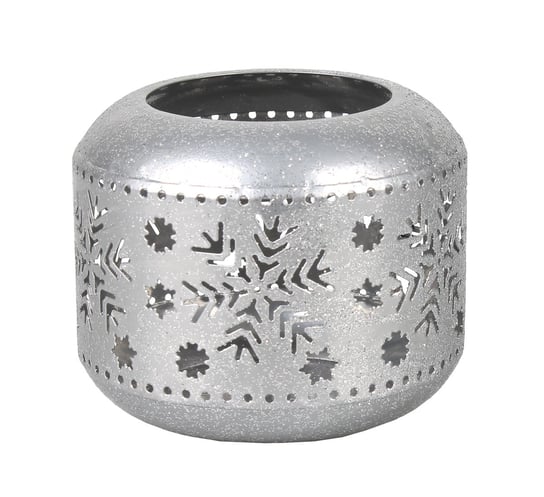 Srebrny Metalowy Lampion W Płatki Śniegu 9X9X7 Cm Tin Tours