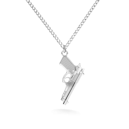 Srebrny naszyjnik pistolet duża beretta 925 : Długość (cm) - 50, Srebro - kolor pokrycia - Pokrycie platyną,50 GIORRE