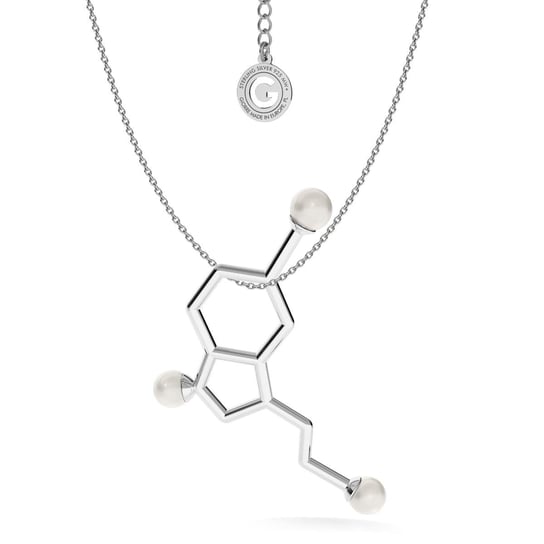 Srebrny naszyjnik - serotonina z dużymi perłami, wzór chemiczny, srebro 925 : Perła - kolory - GAVBARI hodowane białe, Srebro - kolor pokrycia - Pokrycie platyną GIORRE
