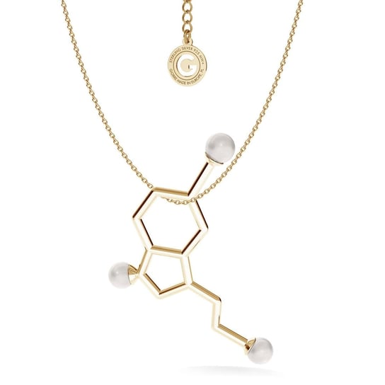 Srebrny naszyjnik - serotonina z dużymi perłami, wzór chemiczny, srebro 925 : Perła - kolory - GAVBARI hodowane białe, Srebro - kolor pokrycia - Pokrycie żółtym 18K złotem GIORRE