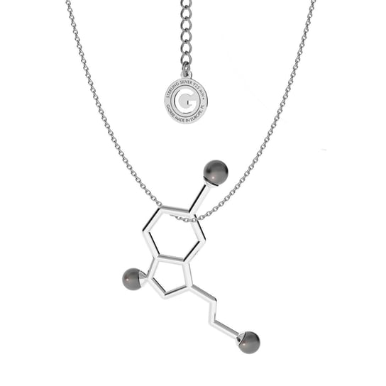 Srebrny naszyjnik - serotonina z małymi perłami, wzór chemiczny, srebro 925 : Perła - kolory - BLACK, Srebro - kolor pokrycia - Pokrycie platyną GIORRE