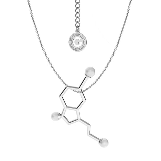 Srebrny naszyjnik - serotonina z małymi perłami, wzór chemiczny, srebro 925 : Perła - kolory - GAVBARI hodowane białe, Srebro - kolor pokrycia - Pokrycie platyną GIORRE