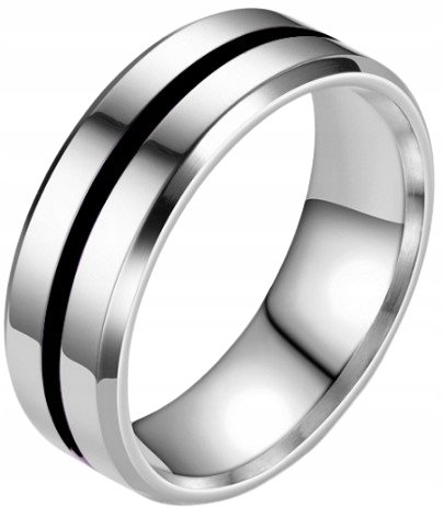 Srebrny Pierścień Sygnet Z Czarną linią STAL Inna marka