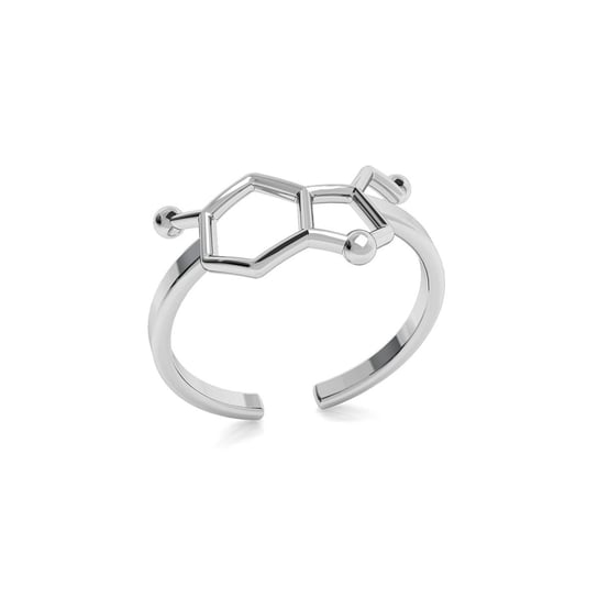 Srebrny pierścionek serotonina, wzór chemiczny 925 : ROZMIAR PIERŚCIONKA - Uniwersalny - (min. 11 - Φ16,00 MM / max. 18 - Φ18,33 MM), Srebro - kolor pokrycia - Pokrycie platyną GIORRE
