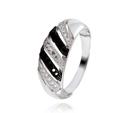Srebrny pierścionek z białymi i czarnymi cyrkoniami PERLEI