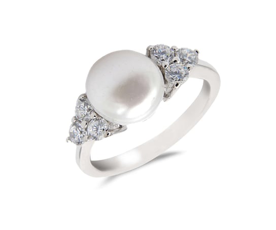 Srebrny pierścionek z naturalną perłą oraz cyrkoniami PERLEI