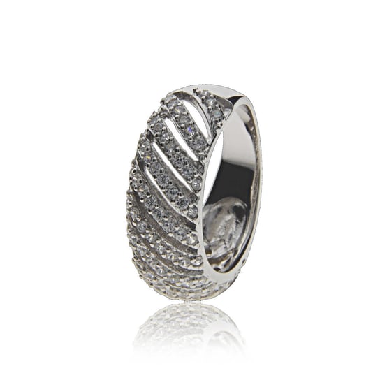 Srebrny pierścionek z rzędami białych cyrkonii PERLEI