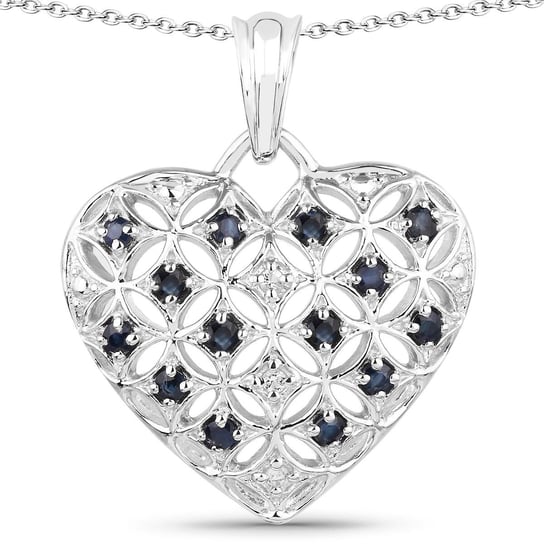 Srebrny wisiorek serce z szafirami i kryształami górskimi 0,80 ct Biżuteria Prana