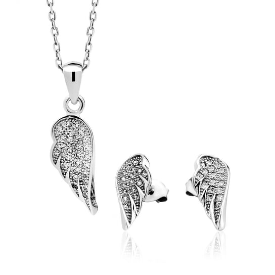 Srebrny wyjątkowy komplet zawieszka i kolczyki - anielskie skrzydła diSimpliti