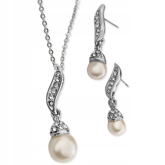 Srebrny zestaw biżuterii elegancki wzór srebrzony z cyrkoniami i perełkami Lovrin