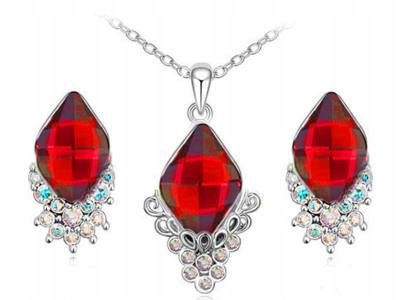 Srebrzony Komplet Biżuterii Rubinowe Romby Prezent Lovrin