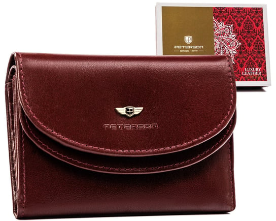 Średni portfel damski portmonetka ze skóry naturalnej ochrona kart RFID Peterson, bordowy Peterson