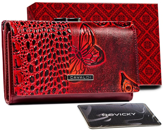 Średni portfel damski ze skóry ekologicznej w motyle Cavaldi, czerwony Cavaldi