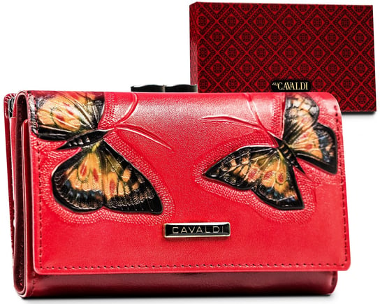 Średni portfel damski ze skóry ekologicznej w motyle Cavaldi, czerwony Cavaldi