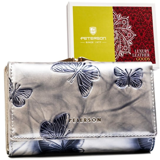 Średni skórzany portfel damski w motyle Peterson, srebrny Peterson