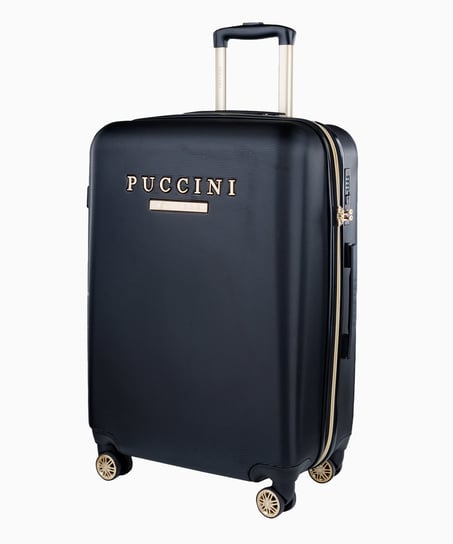 Średnia czarna walizka z eleganckim napisem PUCCINI