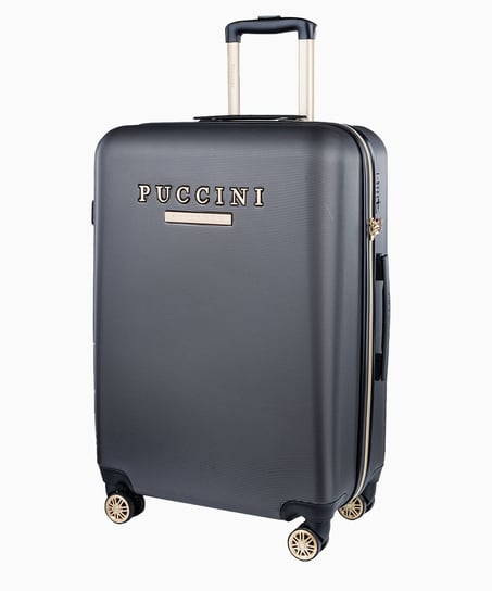 Średnia szara walizka z eleganckim napisem PUCCINI
