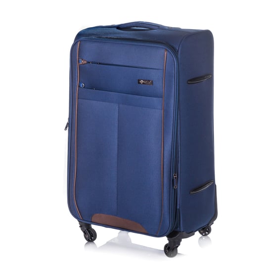 Średnia walizka miękka M Solier STL1311 granatowo-brązowa Solier Luggage