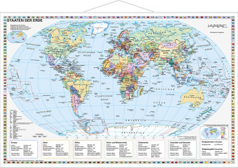 Staaten der Erde, politisch 1 : 40 000 000. Wandkarte Kleinformat mit Metallstäben Stiefel Eurocart Gmbh