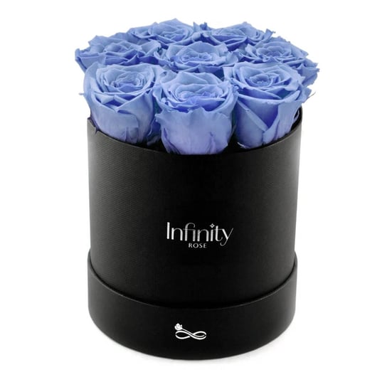 Stabilizowane Niebieskie - Błękitne Wieczne Róże W Czarnym Dużym Flower Boxie Infinity Rose Infinity Rose