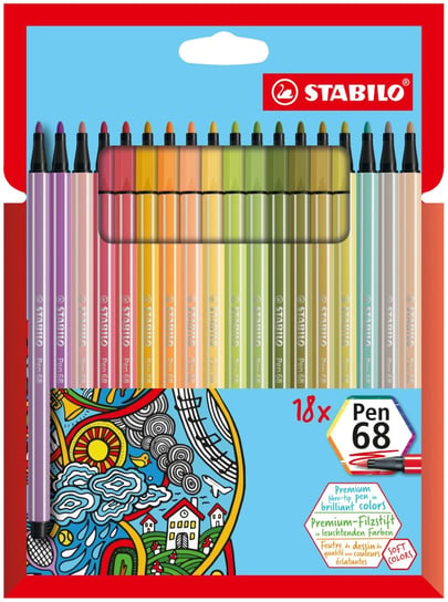 Stabilo, Flamastry Pen 68 etui, 18 kolorów Stabilo