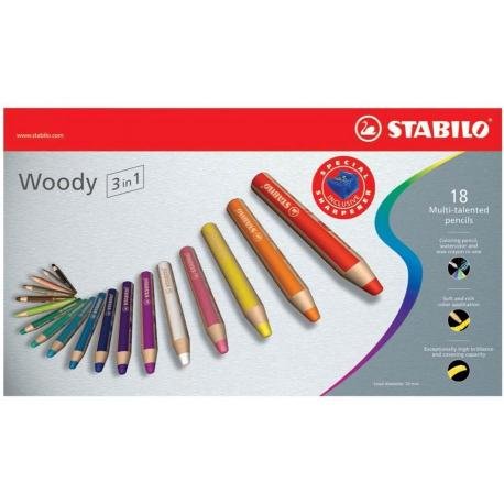 Stabilo, Stabilo Kredki Woody 3w1 18 szt. z temperówką Stabilo