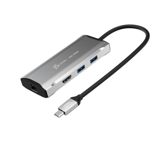 Stacja dokująca j5create 4K60 Elite USB-C 10Gbps Travel Dock 1x4K HDMI/2xUSB 3.1/1xUSB-C/1xRJ45 Gigabit; kolor srebrny JCD392-N j5 Create
