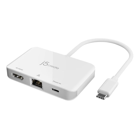 Stacja dokująca j5create USB-C to 4K HDMI Ethernet Adapter 1x4K HDMI/1xUSB-C/1xRJ45 Gigabit; kolor biały JCA351-N j5 Create