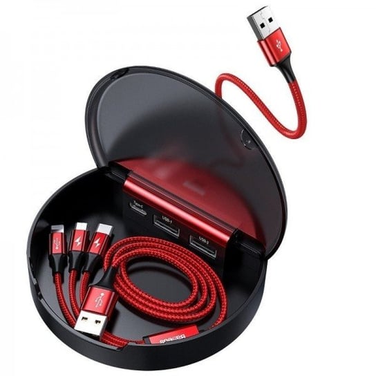 Stacja ładująca Baseus Car Sharing Charging Station (2x USB + USB-C) z kablem USB 3w1 (micro/Lightning/USB-C) (czerwona) Baseus
