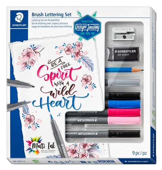 Staedtler, Zestaw do Brush Letteringu: 6 pisaków multi ink, ołówek, gumka, temperówka Staedtler
