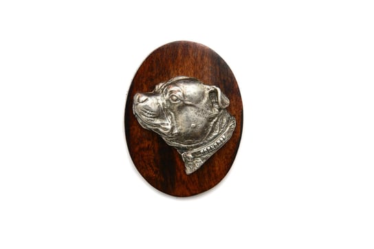 Staffordshire Bull Terrier, Staffik, Staffi III - broszka na wystawę psów, klips do numeru startowego, przypinka z psem marki Art-Dog Art-Dog