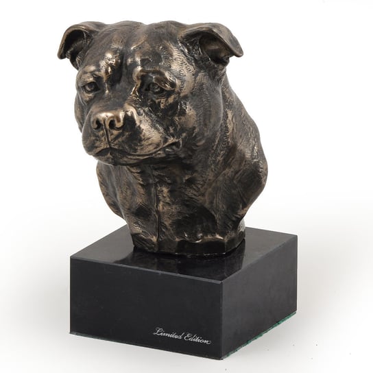 Staffordshire Bull Terrier, Staffik, Staffi - statuetka psa, popiersie na kamiennej podstawie, rzeźba, trofeum na wystawę psów marki Art-Dog Art-Dog