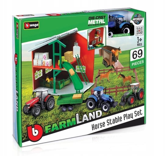 Stajnia Dla Koni Metalowy Traktor Zestaw Farma Bburago Różne Kolory Bburago